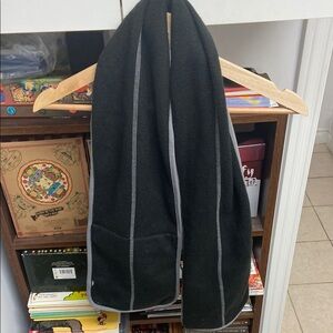Black Fleece Scarf with Gray Trim with Zipper Pouch
